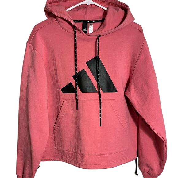Adidas Women Hoodie with Front Pocket and cinch waist Coral/Pink color. Size L - Picture 3 of 7